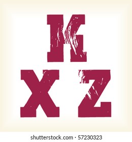 Grunge vector K, X & Z letters - vector type alphabet - slab serif font