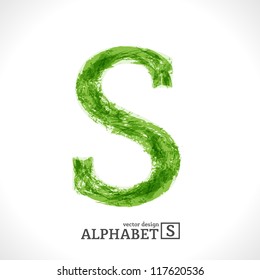 Grunge Vector Letter. Green Eco Style. Font Symbol S.