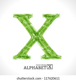 Grunge Vector Letter. Green Eco Style. Font Symbol X.