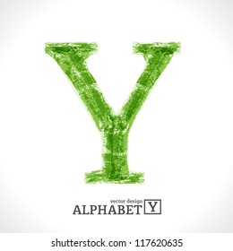 Grunge Vector Letter. Green Eco Style. Font Symbol Y.