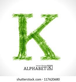 Grunge Vector Letter. Green Eco Style. Font Symbol K.