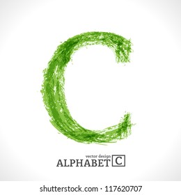 Grunge Vector Letter. Green Eco Style. Font Symbol C.