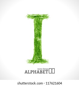 Grunge Vector Letter. Green Eco Style. Font Symbol I.