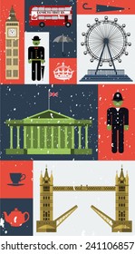 Grunge vector London city street icon set. A set of New York symbols and landmarks.