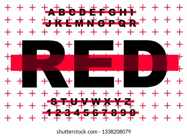 Grunge Vector of modern bold font and alphabet. Red Vintage Alphabet vector. Retro Chiseled Alphabet Vector Font. Type letters, numbers. Chiseled block letters