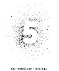 Grunge vector number five. Spray paint number 5. Abstract splash background with number five on it.