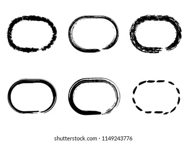 Grunge vector ovals. Brush strokes set, isolated on white background