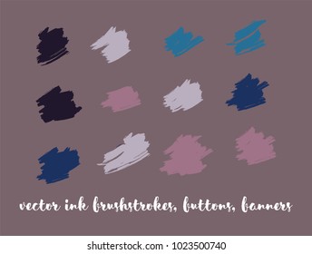 Grunge Vector Painted Buttons Set. Funky Splashes, Ink Banners, Hand Painted Buttons.
