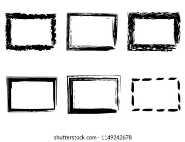 Grunge vector rectangles. Brush strokes set. Isolated on white background
