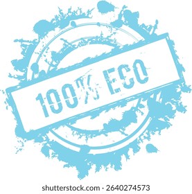 grunge vector rubber stamp with the text, blue 100 percent eco notice stamp	