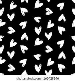 Grunge vector seamless pattern with hand painted hearts. Texture for web, print, valentines day wrapping paper, wedding invitation card background, textile, fabric, home decor, romantic gift paper