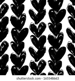 Grunge vector seamless pattern with hand painted hearts. Texture for web, print, valentines day wrapping paper, wedding invitation card background, textile, fabric, home decor, romantic gift paper