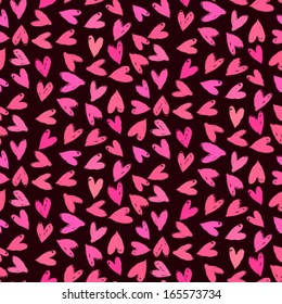 Grunge vector seamless pattern with hand painted hearts. Texture for web, print, valentines day wrapping paper, wedding invitation card background, textile, fabric, home decor, romantic gift paper
