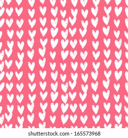 Grunge vector seamless pattern with hand painted hearts. Texture for web, print, valentines day wrapping paper, wedding invitation card background, textile, fabric, home decor, romantic gift paper