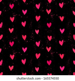 Grunge vector seamless pattern with hand painted hearts. Texture for web, print, valentines day wrapping paper, wedding invitation card background, textile, fabric, home decor, romantic gift paper