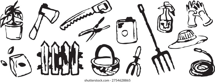 Grunge vector set of gardens stuff. Vector ilustrations.
