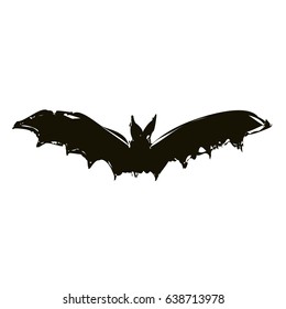 Grunge vector silhouette of a bat isolated at white background.