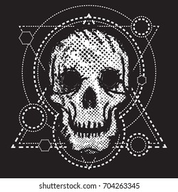 Grunge vector skull with geometric figures