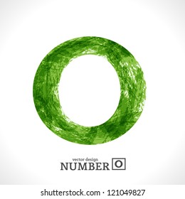 Grunge Vector Symbol 0. Green Eco Style. Number ZERO.