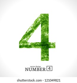Grunge Vector Symbol 4. Green Eco Style. Number FOUR.