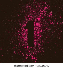 Grunge vector symbol. Spray paint number 1. Abstract splash background with number one on it.