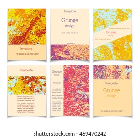 Grunge vector template set. Summer theme. Colored texture patterns for posters, greeting cards, flyers and banner, web designs. Anniversary, holiday, wedding, business, birthday, party invitations.