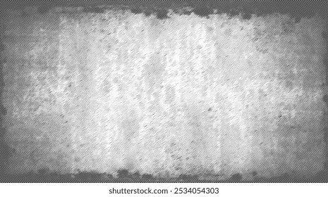 Grunge vector texture background with diagonal black and white stripes and soft vignette, creating a distressed, abstract effect. Ideal for design overlays or backdrops.