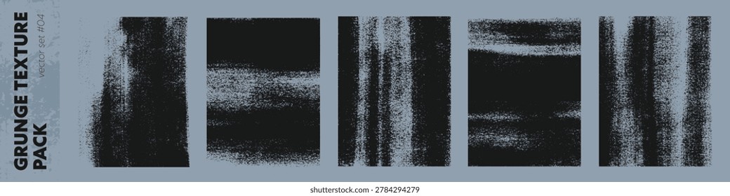 Grunge vector texture pack with distressed linocut prints.Rough roller ink stamp textures with worn edges and photocopy noise effect.Bold urban overlays for poster design,packaging,branding,layouts