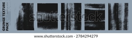 Grunge vector texture pack with distressed linocut prints.Rough roller ink stamp textures with worn edges and photocopy noise effect.Bold urban overlays for poster design,packaging,branding,layouts