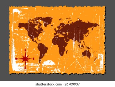 Grunge Vector World Map -With full map details-