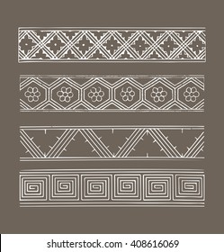 Grunge vectorized borders with geometric and floral ornament