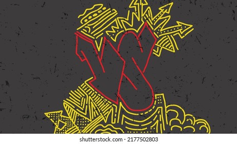 Grunge versus background with abstract hand drawn elements