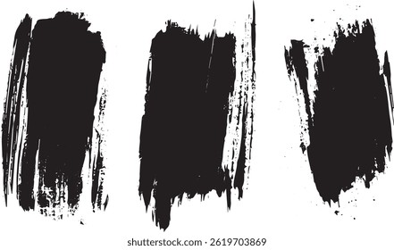 Grunge Vertical Paint Brush Strokes Set, Black Ink Textured Elements