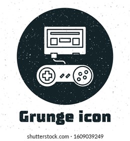 Grunge Video game console with joystick icon isolated on white background.  Vector Illustration