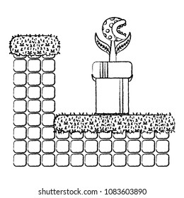 grunge videogame wall with graphic eat plant in the tube