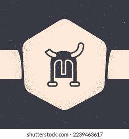 Grunge Viking in horned helmet icon isolated on grey background. Monochrome vintage drawing. Vector