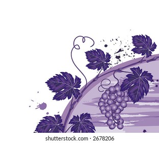 Grunge vine background with grapes, element for design, vector illustration