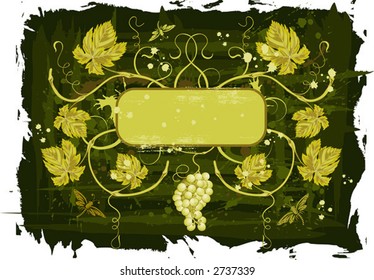 Grunge vine frame with grapes, element for design, vector illustration