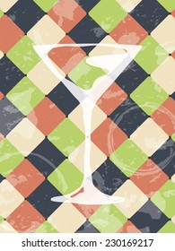 Grunge vintage background with cocktail glass. Restaurant design vector illustration