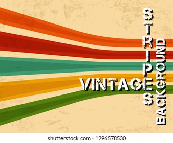 Grunge vintage background with colorful stripes. Retro texture lines backdrop. Vector illustration.