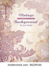 Grunge vintage background with floral pattern. EPS10
