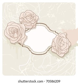 Grunge vintage background with frame and roses