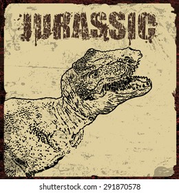 Grunge vintage background with jurassic theme, vector illustration