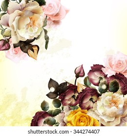 Grunge vintage background with realistic vector  roses