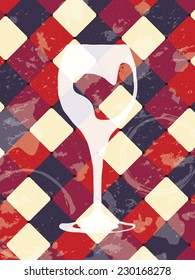 Grunge vintage background with wine glass. Restaurant design vector illustration