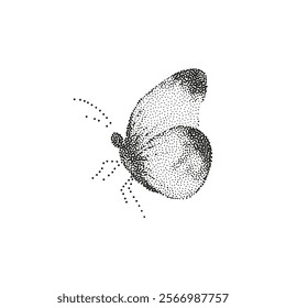 Grunge vintage butterfly in halftones. Aesthetic graphic tattoo. Gothic punk poster.Trendy elements with retro photocopy effect.