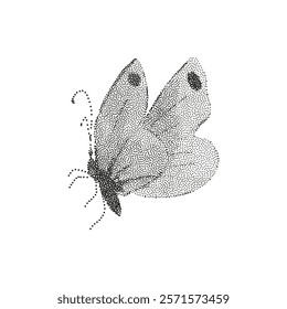 Grunge vintage butterfly in halftones. Aesthetic graphic tattoo. Gothic punk poster.Trendy elements with retro photocopy effect.