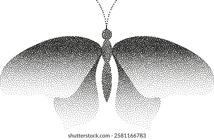 Grunge vintage butterfly in halftones. Aesthetic graphic tattoo. Gothic punk poster.Trendy elements with retro photocopy effect.