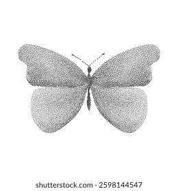 Grunge vintage butterfly in halftones. Aesthetic graphic tattoo. Gothic punk poster.Trendy elements with retro photocopy effect.