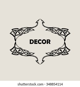 Grunge Vintage emblem. Black decor abstract logo. Vector ornament design